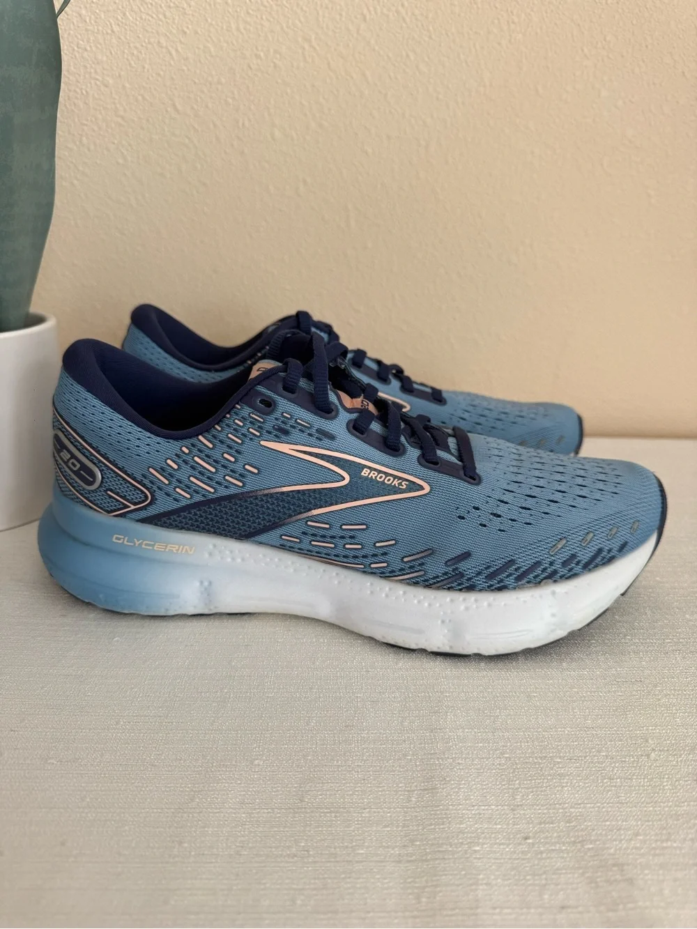 Brooks Women's Glycerin Running Shoes - Light Blue with Pink Accents